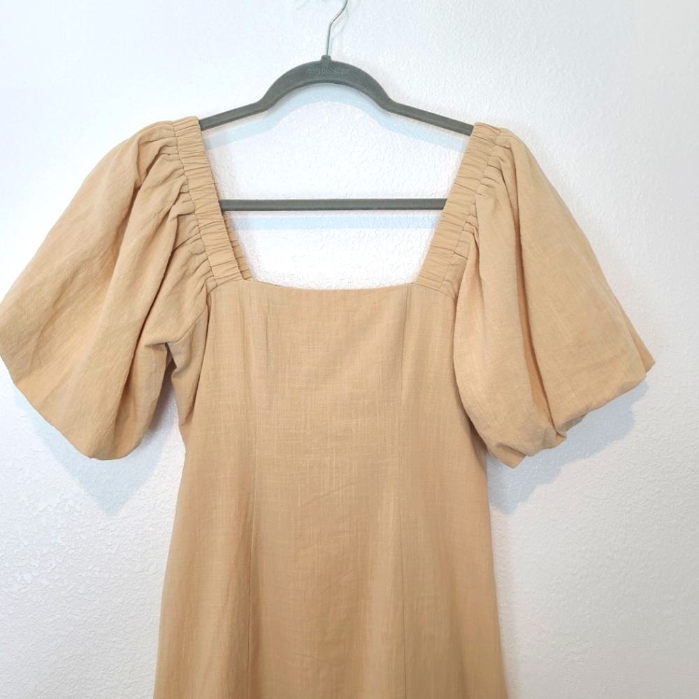 REVOLVE SNDYS Tuscany Cotton Mini Puff Sleeve Dress In Oat - Picture 4 of 9